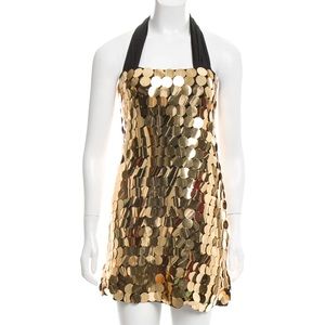 ALICE + OLIVIA Gold Sequin Halter-neck Mini Dress